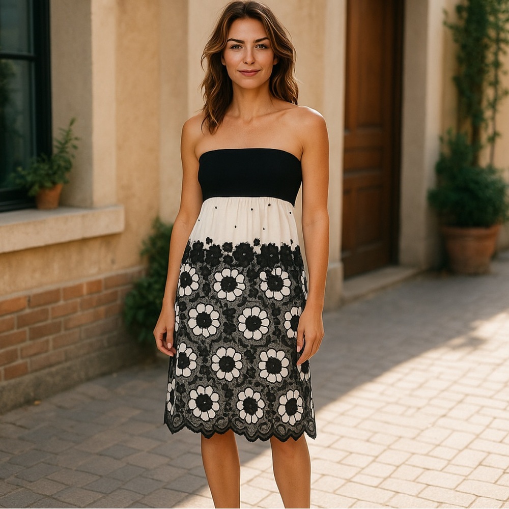 Tibi Silk Embroidered Strapless Mini Dress - Picture 1 of 12